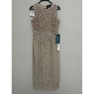 New Mac Duggal Nude Sequined Sleeveless Beaded Dress 10509 Size 4